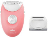 Epilator Braun Silk-epil 3 SE3-440, 20 de pensete, SmartLight, 3 Accesorii (Alb/Roz)