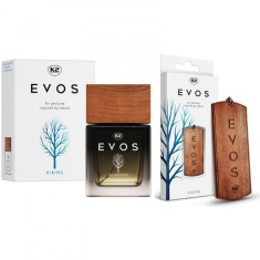 Pachet parfum auto K2 Evos Viking 50 ml + Odorizant auto pandantiv din lemn K2 Evos Viking (Unisex)