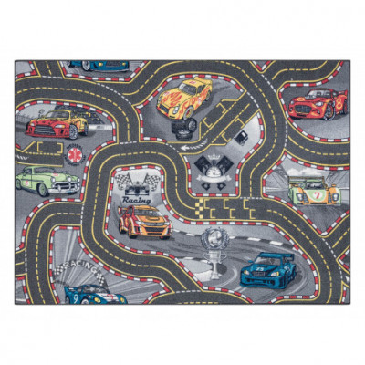 COVOR REBEL ROADS Racers 97 Străzi, mașini antiderapant pentru copii - gri, 95x200 cm foto