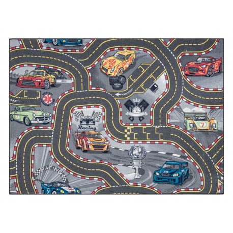 COVOR REBEL ROADS Racers 97 Străzi, mașini antiderapant pentru copii - gri, 140x200 cm