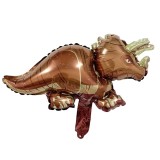 Balon din folie metalizata, flippy, mini figurine dinozauri, model triceratops, tematica aniversare, 47x32 cm, ambalaj individual, pai inclus, umflare