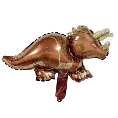 Balon din folie metalizata, flippy, mini figurine dinozauri, model triceratops, tematica aniversare, 47x32 cm, ambalaj individual, pai inclus, umflare