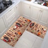 Set 2 Covoare Bucatarie Maro Condimente, Poliester, Antiderapant, 50x60 cm + 50x120 cm