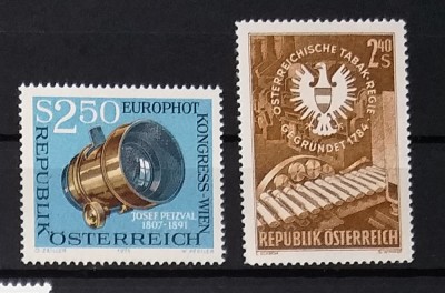 AUSTRIA 1973/1984 - ANIVERSARI. APARAT FOTO, FABRICA DE TUTUN, timbre MNH, PT10 foto