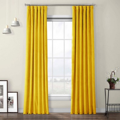 Draperie din catifea cu rejansa din bumbac tip fagure, Madison, 200x210 cm, densitate 700 g/ml, Lemon, 1 buc foto