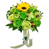 Buchet mediu personalizabil cu trandafiri, flori de hortensie si floarea miresei ( Verde-Galben ), Eventissimi&reg;