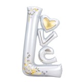 Balon din folie metalizata, flippy, figurine, model love, tematica iubire, 110x64 cm, ambalaj individual, pai inclus, umflare cu aer sau heliu, alb