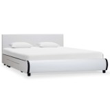 Cumpara ieftin Cadru pat cu sertare, alb, 140 x 200 cm, piele artificială