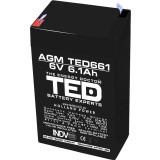 Acumulator AGM VRLA 6V 6,1A dimensiuni 70mm x 48mm x h 101mm F1 TED Battery Expert Holland TED002938 (20) SafetyGuard Surveillance