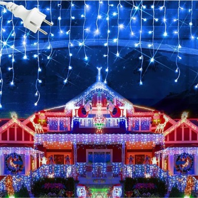 Instalatie LED Craciun 25m x 1m, Franjuri, 640 LED-uri Albastru, 8 Moduri, Alimentare 220V, Interconectabila , Ghirlanda Turturi Exterior Interior Fes foto