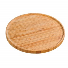 Platou rotund Pufo din lemn de bambus pentru servire alimente, aperitive, dulciuri, pizza, 30 cm, maro