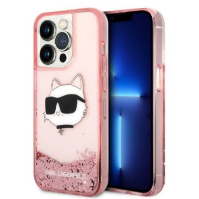 Husa pentru iPhone 14 Pro - Karl Lagerfeld Hardcase Glitter (KLHCP14LLNCHCP) - Pink Choupette Head foto