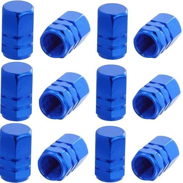 Set 12 Capace Hexagonale pentru Valva Auto, Aliaj Aluminiu, Lungime 1.8 cm, Albastru
