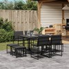 Set mobilier gradina 9 piese, textilena negru, perne incluse, masa sticla, scaune pliabile