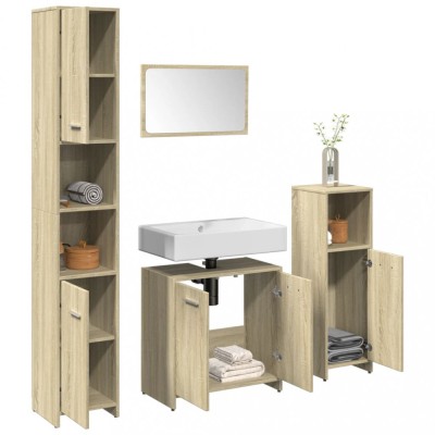 vidaXL Set mobilier de baie, 4 piese, stejar sonoma, lemn prelucrat 3324968 foto