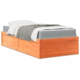 Gossi pat cu saltea, maro ceruit, 90x190 cm, lemn masiv pin