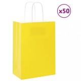 vidaXL Pungi de h&acirc;rtie 50 buc cu m&acirc;nere galbene 15x8x21 cm