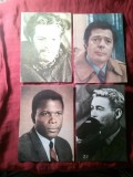 4 Ilustrate - CP - Mari Actori ai Lumii : Peter O'Toole , 2x Marcello Mastroiani , Sidney Poitier - Ed.Acin Casa Filmului Romania