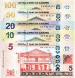 SURINAM █ SURINAME █ SET █ 5+10+20+50+100 Dollars █ 2012-2020 █ P-162-166 █ UNC