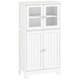 kleankin Mobile Bagno con 2 Armadietti e Ante in Vetro, Mobiletto Bagno Salvaspazio con Ripiano Regolabile, Armadietto da Terra per Sala da Pranzo, Sa