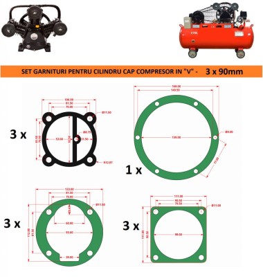 Set garnituri cap compresor de aer V 3x90mm CH093 Mod.16(G) foto