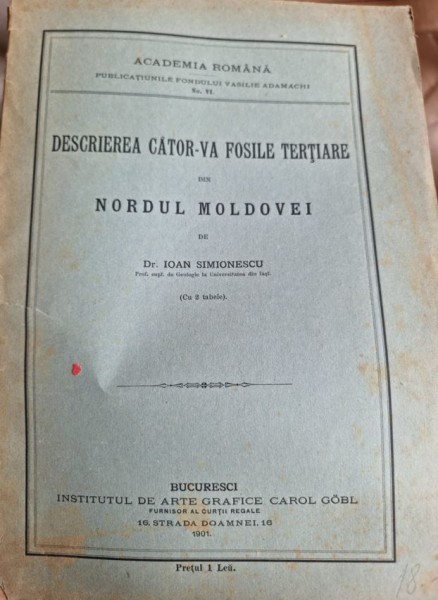 Ioan Simionescu - Descrierea cator-va fosile tertiare din Nordul Moldovei