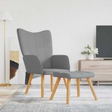 VidaXL Scaun de relaxare cu taburet, gri deschis, textil