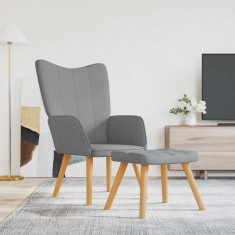 vidaXL Scaun de relaxare cu taburet, gri deschis, textil foto