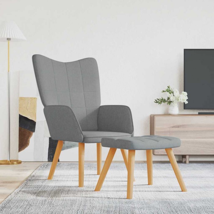 vidaXL Scaun de relaxare cu taburet, gri deschis, textil 327930