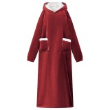 Cumpara ieftin Hanorac patura Rosu Bordeaux xl Fleece si Flanel