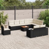 Gossi set canapele de gradina cu perne, 11 piese, negru, poliratan
