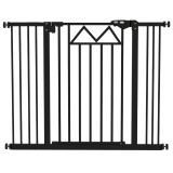 PawHut Poartă de Siguranță pentru C&acirc;ini, Metal/Plastic, Negru, 74-100x76cm, Reglabile, &Icirc;nchidere Automată, Dublă &Icirc;ncuietoare