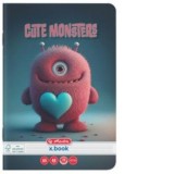 Caiet A5, 48 file, hartie70g/mp FSC mix, dictando, colturi rotunjite, motiv Cute Monsters