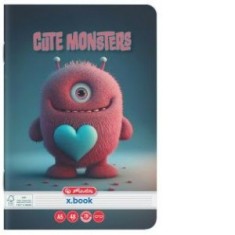 Caiet A5, 48 file, hartie70g/mp FSC mix, dictando, colturi rotunjite, motiv Cute Monsters