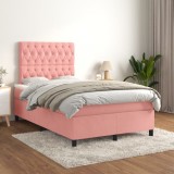Cumpara ieftin Pat box spring cu saltea, roz, 120x200 cm, catifea