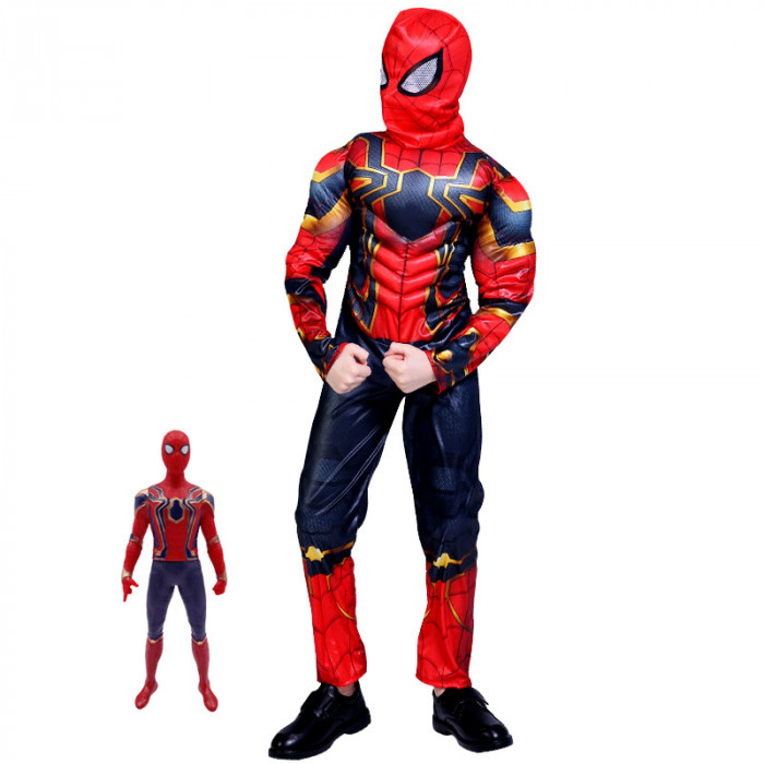 Costum pentru copii IdeallStore&reg;, Iron Spiderman, rosu, 3-5 ani, figurina inclusa