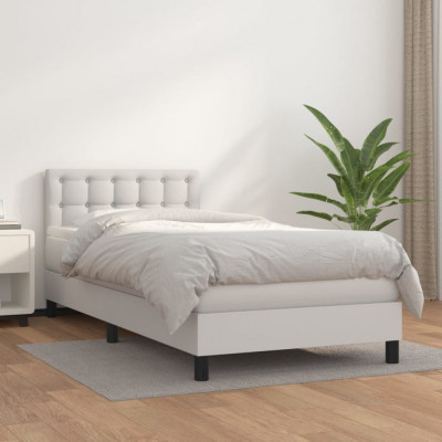 vidaXL Pat box spring cu saltea, alb, 100x200 cm, piele ecologică foto