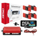 Senzori de parcare AMiO cu afisaj LED 3D, 4 senzori interiori negri 16,5 mm, universali, 12V DC, detectie 2.5-0,3 m