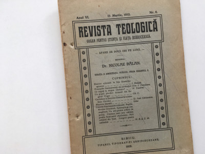 REVISTA TEOLOGICA-SIBIU 1912- NR.6 TEXTE DE DIM.CORNILESCU, NICOLAE BALAN... foto