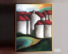 Tablou Peisaj Abstract, Pictura Peisaj Rural, Tablou Originala pictat manual