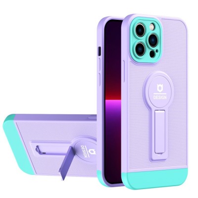 Husa armor design cu stand pentru apple iphone 14 pro max mov/albastru, suport auto magnetic, protectie antisoc, flippy foto