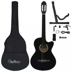Set chitara acustica cu egalizator, 12 piese, 6 corzi, negru GartenMobel Dekor foto