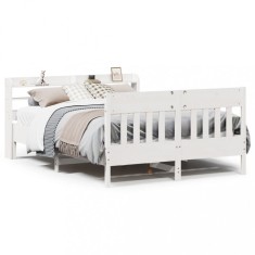 vidaXL Cadru de pat fără saltea, alb, 140x190 cm, lemn masiv de pin 3307018