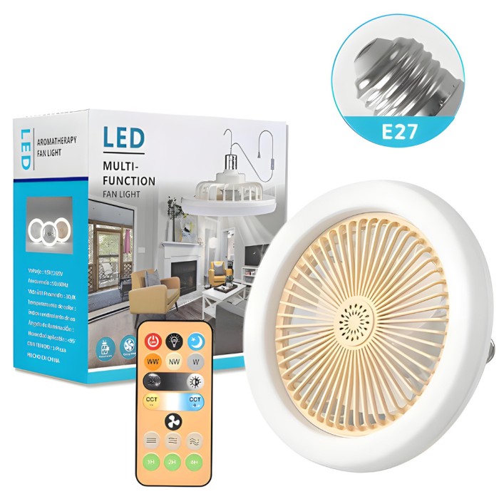 Ventilator de tavan cu lumina, Telecomanda, 3 viteze, 10&quot;, Alb