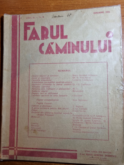 farul caminului ianuarie 1935-retete pt gatit,regina maria,bucataria in 7 lectii