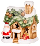 Decoratiune de Craciun MagicHome casuta cu Mos, LED, teracota