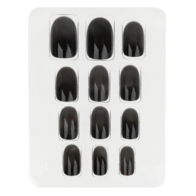Unghii False cu Adeziv Ombre Negru Oval - Set 12 Bucăți foto