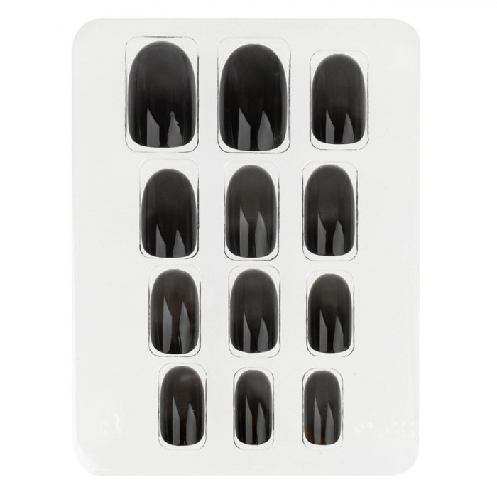 Unghii False cu Adeziv Ombre Negru Oval - Set 12 Bucăți