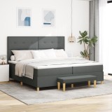VidaXL Pat cu arcuri cu saltea și bancă Gri &icirc;nchis 200x200 cm Fabri