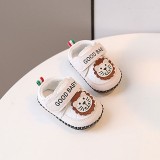 Pantofiori albi cu crem pentru baietei - Lion (Marime Disponibila: 3-6 luni